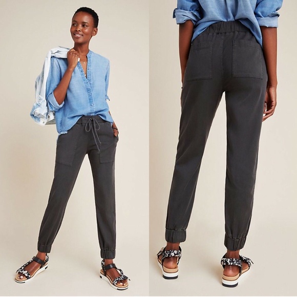 Anthropologie CLOTH & STONE Washed Black Tencel Drawstring Joggers - Picture 1 of 8